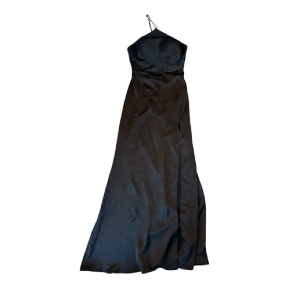 Jenny Yoo Black Summer Satin Long Dress With Cut Out Back - Picture 2 of 6